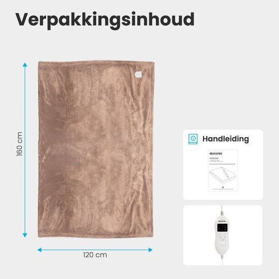 Auronic Elektrische Deken - Warmtedeken - 9 Warmtestanden - 1 Persoons - 160x120cm - Lichtbruin