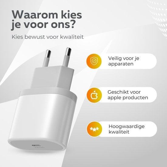 Wurk - Oplader - Geschikt voor iPhone en iPad - 20W Snellader - Oplaadkabel van 1M - Ook Geschikt Voor Oudere iPhones