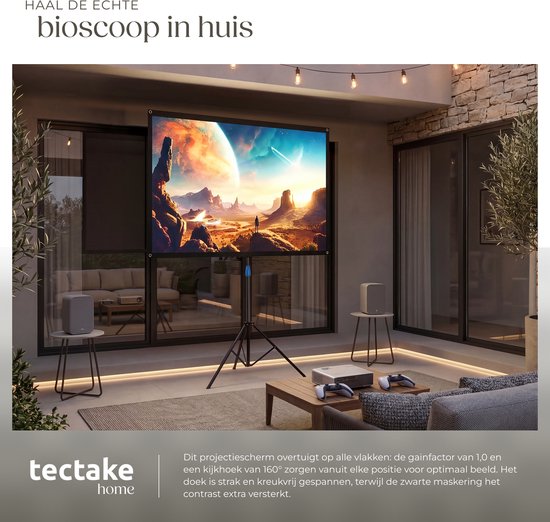 tectake® Beamer Scherm - 60 Inch - 16:9 Projectiescherm met Statief - 4K HD - Oprolbaar - Uittrekbaar - Projectiedoek - Presentatiescherm - Inclusief Draagtas