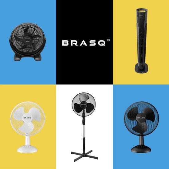 BRASQ Statiefventilator – 40 cm – Zwart – Met Afstandsbediening - Timer - Slaapmodus - In hoogte verstelbaar – Stille Ventilator - 40 Watt