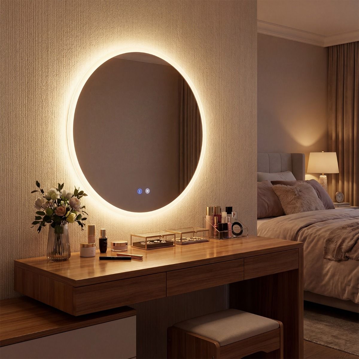 Coast Ronde LED-badkamerspiegel - make-upspiegel met achtergrondverlichting - 3 lichtkleuren - 60 cm - zilver