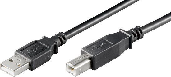 USB-Kabel - USB 2.0 - USB-A Male - USB-B Male - 7.5 W - 480 Mbps - Vernikkeld - 1.00 m - Rond - PVC - Zwart - Label