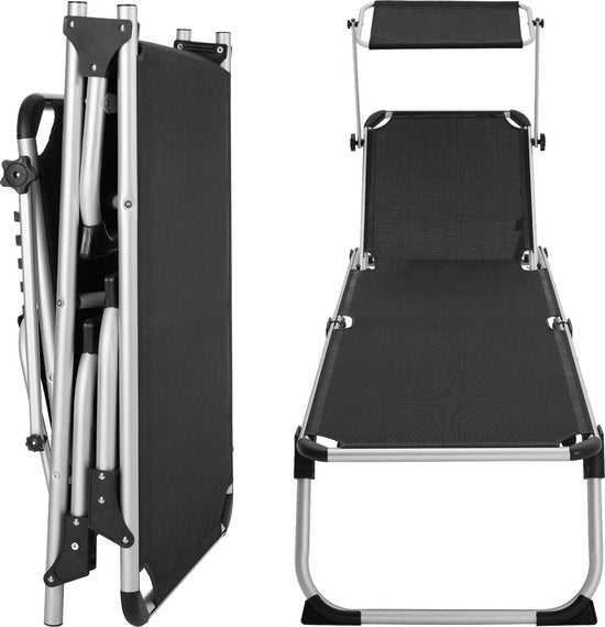 tectake® - Ligstoel ligbed zonnebed Aurelie - incl. verstelbaar zonnedak - zwart