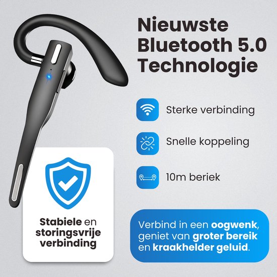 Otiume Draadloze Headset met Microfoon – Noise Canceling – Handsfree Bellen – Werkt als Bluetooth Headset voor elk apparaat
