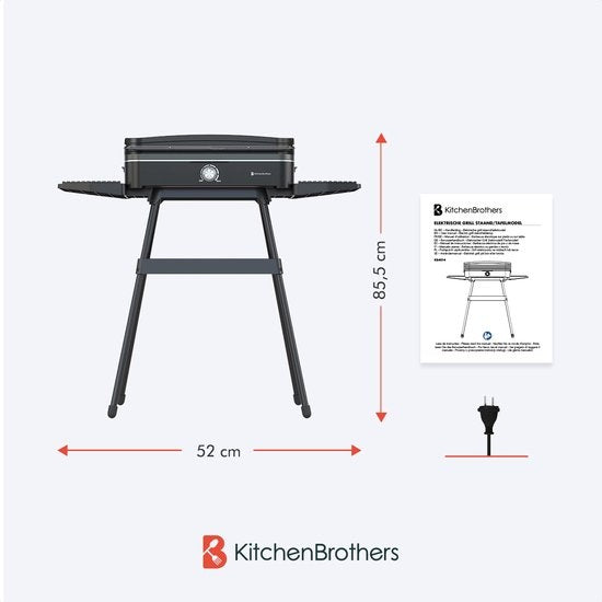 KitchenBrothers Elektrische BBQ - Staand en Tafelmodel Barbecue - Tafelbarbecue - Anti-aanbaklaag - 24x50cm Grilloppervlak - 2200W - Zwart