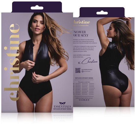 Wetlook 2-kanten rits Body Xenna - zwart