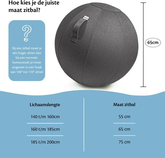 Bckz Zitbal Kantoor en Thuis 55 CM - Luxe Yoga Bal - Zitballen met Hoes - Ergonomische Bureaustoel Bal - Linnen Zwart