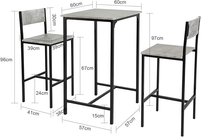 Sobuy bartafel met stoelen - Grijs - 60x60x97 cm