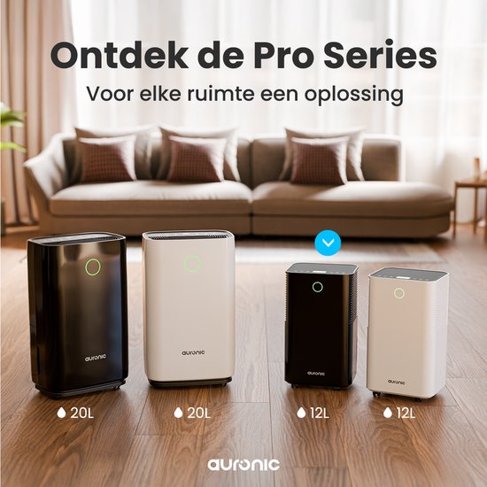 Auronic Luchtontvochtiger - Compact Serie - 12L per dag - Was-droog functie - Slaapkamer, Badkamer en Woonkamer - Vochtvreter voor in Huis - Zwart