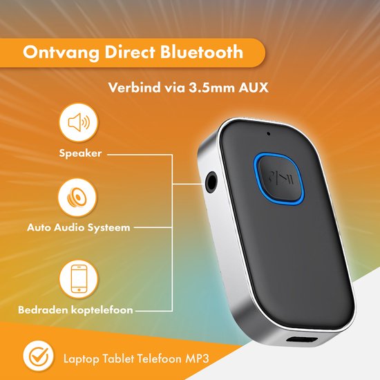 Bluetooth Receiver - 16 uur draadloos - BT 5.0 - 3.5MM AUX - Bluetooth Ontvanger - Bluetooth Receiver Auto