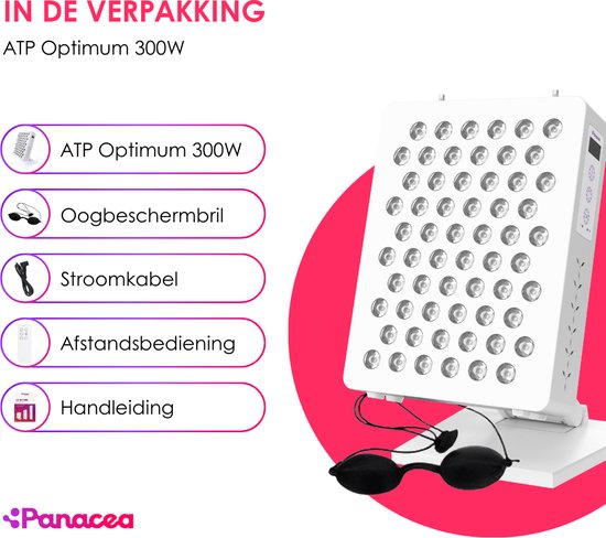 Panacea ATP Optimum 300 – LED Rood & Nabij-Infrarood Lamp – Anti-Age Collageen – Spieren, Gewrichten & Huidherstel – Lichttherapie