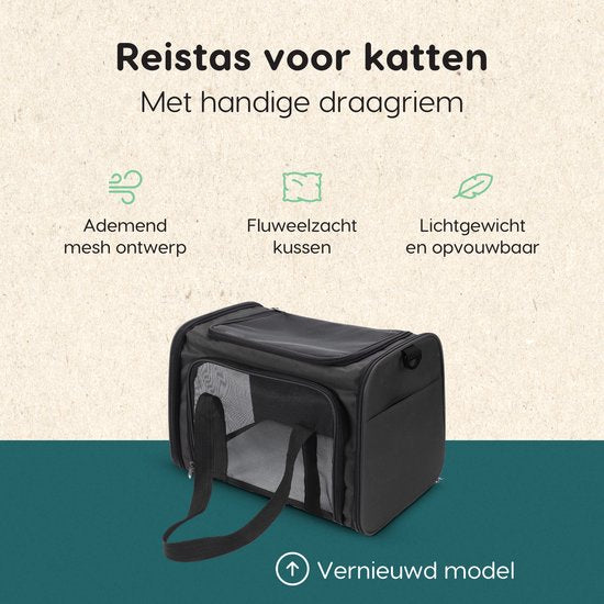 Volcan Reistas Kat - Reismand - Draagtas Katten - Transportbox met Bovenlader - Draagmand Antraciet