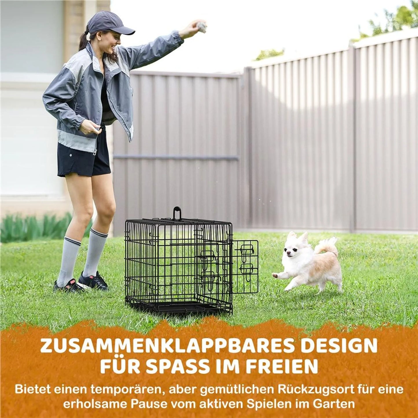 Yaheetech Hondenbench Opvouwbaar Met Tussenschot – Voorzien Van Twee Deuren En Verwijderbare Bodemplaat En Veiligheidsslot – Voor Training En Reis – Zwart Gepoedercoat Metaal – 61,5 x 41,5 x 47 cm