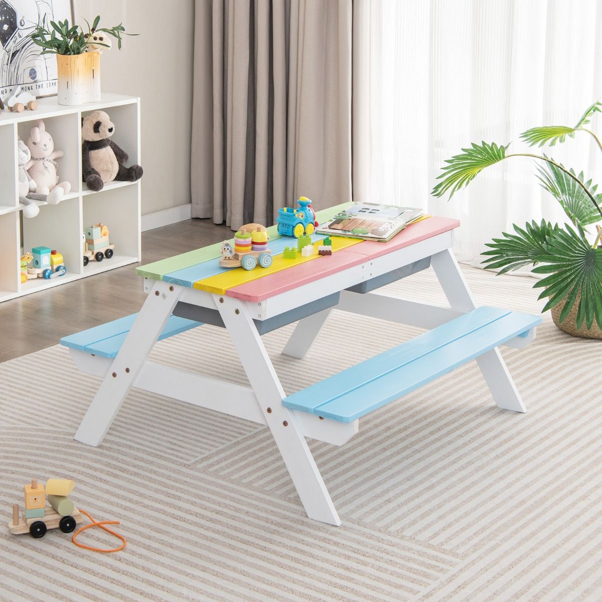 Coast 3-in-1 Kinderpicknicktafelset - met parasol en banken - multicolor