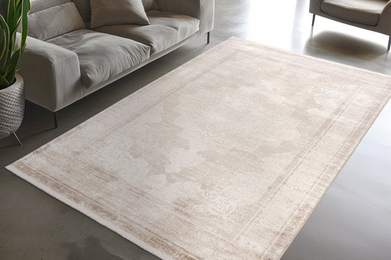 Lalee Diamond hoogwaardig vloerkleed - 2.000.000 punten m2 viscose acryl - superzacht exclusief tapijt - korte franjes - 200x290 cm - beige