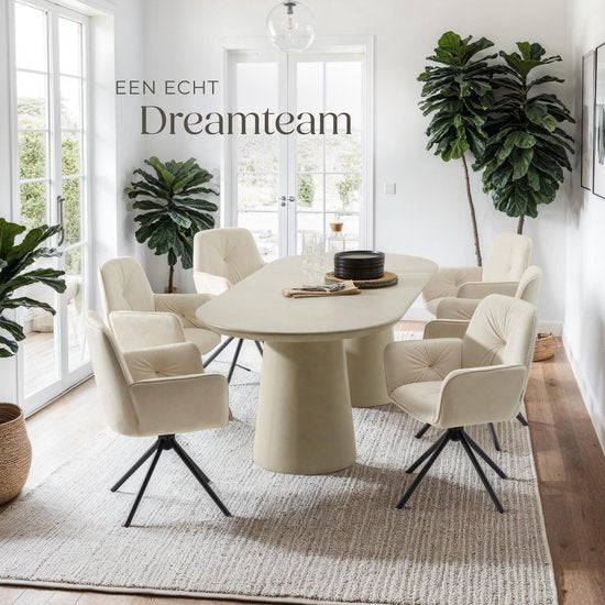 tectake® Draaifauteuil Lenia - Set van 2 Draaifauteuils met Armleuning - Draaibare Eetkamerstoel - Draaibare Fauteuils - Gestoffeerd - Fluweellook Crème/Zwart