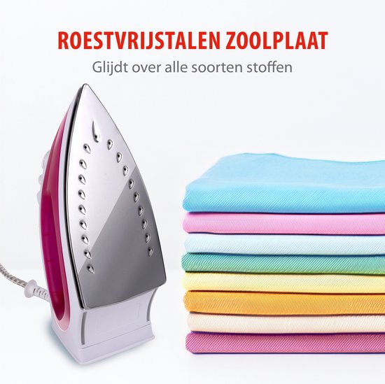 alpina Stoomstrijkijzer - 2000 Watt - Traploze Temperatuur - Stoomboost - Sproeifunctie - RVS Zool - Roze