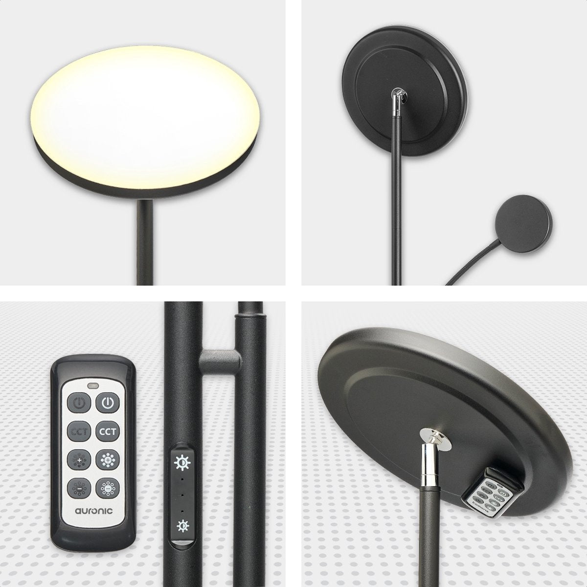 Auronic Vloerlamp - Industriële Stijl - Dimbaar en Kantelbaar - Inclusief Afstandsbediening - Zwart
