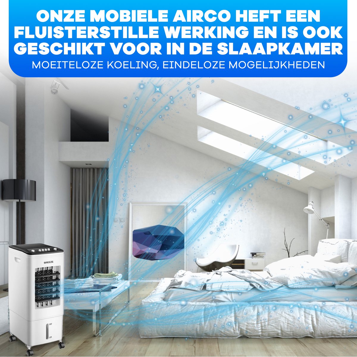 Breeze Luchtkoeler voor Slaapkamer - Mobiele Luchtkoeler zonder Afvoerslang