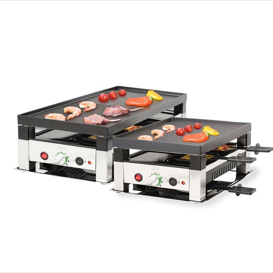 Solis Raclettegrill & Pizzagrill - Gourmetstel voor 8 Personen - Raclette Gourmet Set - Tafelgrill met 4 Verschillende Functies