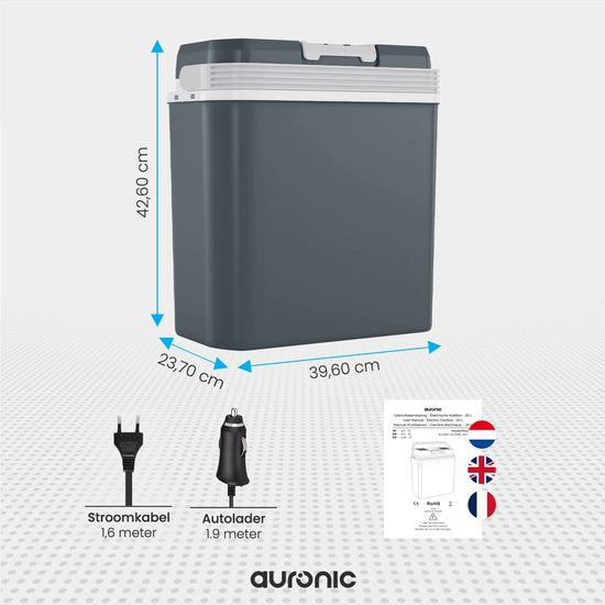 Auronic Elektrische Koelbox - 20 L - Koelen en Verwarmen - 12V en 240V - Compact en draagbaar - Grijs