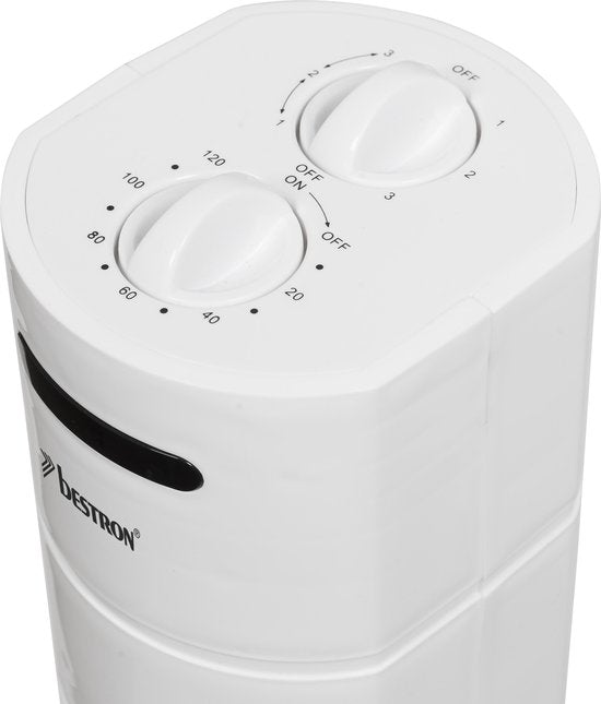Bestron Torenventilator, Ventilator met 3 snelheidsstanden & 75° graden draaifunctie, incl. Timer, hoogte: 78 cm, 35W, AFT760W, kleur: wit