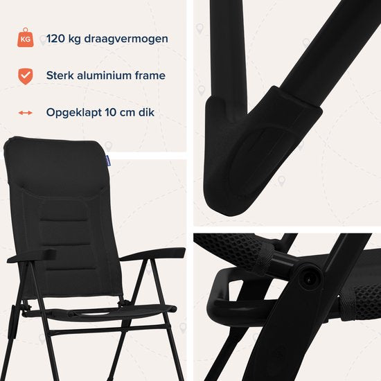 TRVLMORE Campingstoel - 7 standen - Comfortabele Kampeerstoel - 120 kg draagvermogen - Ligstand - Inklapbare stoel - Klapstoel - Zwart