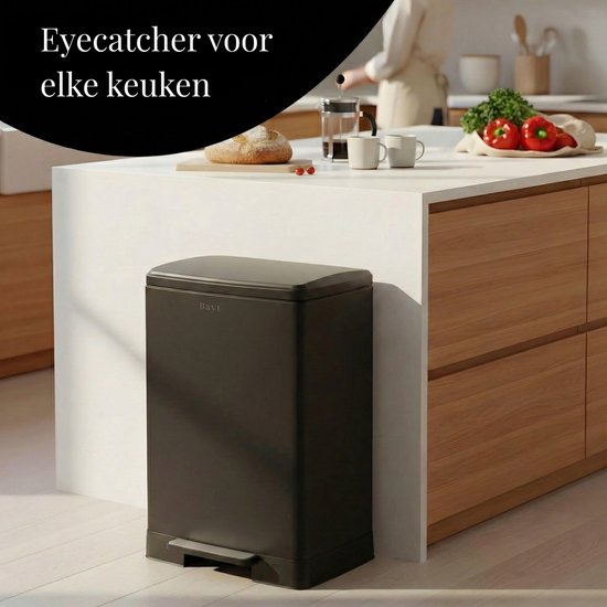Bayt Prullenbak - Prullenbak 60 Liter - Pedaalemmer 60 liter - Vuilnisbak 60 liter - Afvalbak - RVS - Zwart