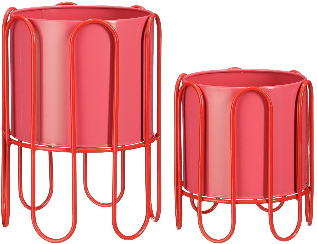 Mica Decorations Dione Bloempot op Standaard - Ø 23 x 21,5 cm - Metaal - Rood/Roze