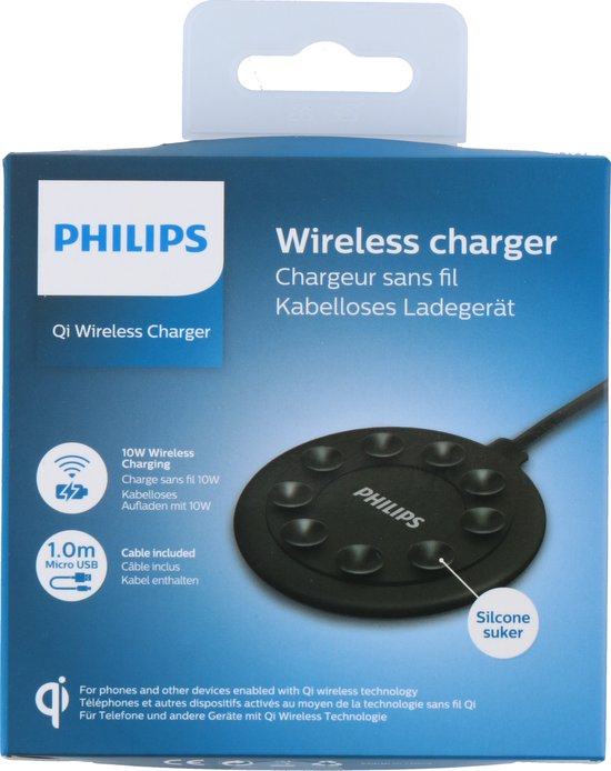 Philips DLP9016U Draadloze Oplader 10W – Qi Snel Opladen – Antislip & Zuignappen – Zwart