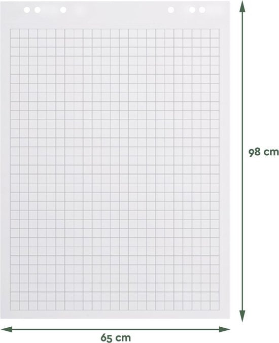 BRASQ Flipoverpapier - 65x98cm - Blanco/Ruit - 80 gram - flipover vellen - 50 vellen - Blanco vellen