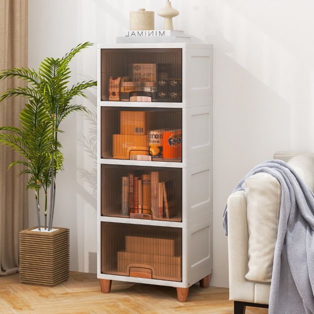 Coast Stapelbare Opbergboxen met Deuren – 4-delige Set 150 L – 45 x 38 x 117 cm – Wit