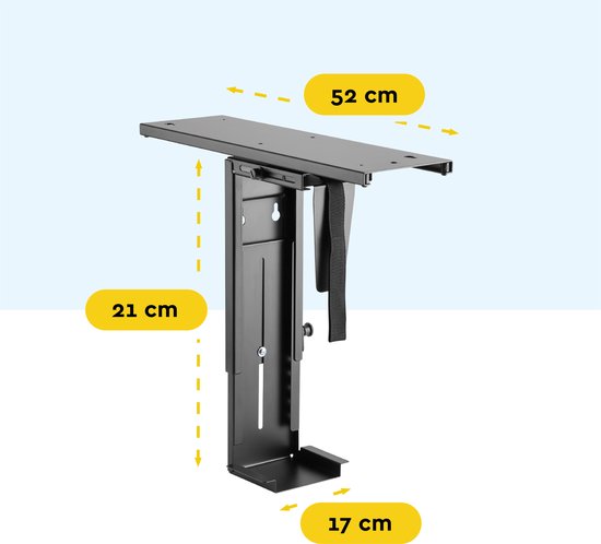 BRASQ Universele CPU Houder Zwart - Verstelbare CPU-standaard - Kabelmanagement - 360 graden draaibaar - Draagkracht 10 KG