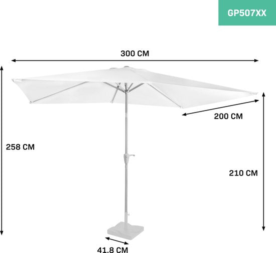 VONROC Premium Parasol Rapallo 200x300cm – Duurzame parasol - Kantelbaar – UV werend doek - Wit – Incl. beschermhoes