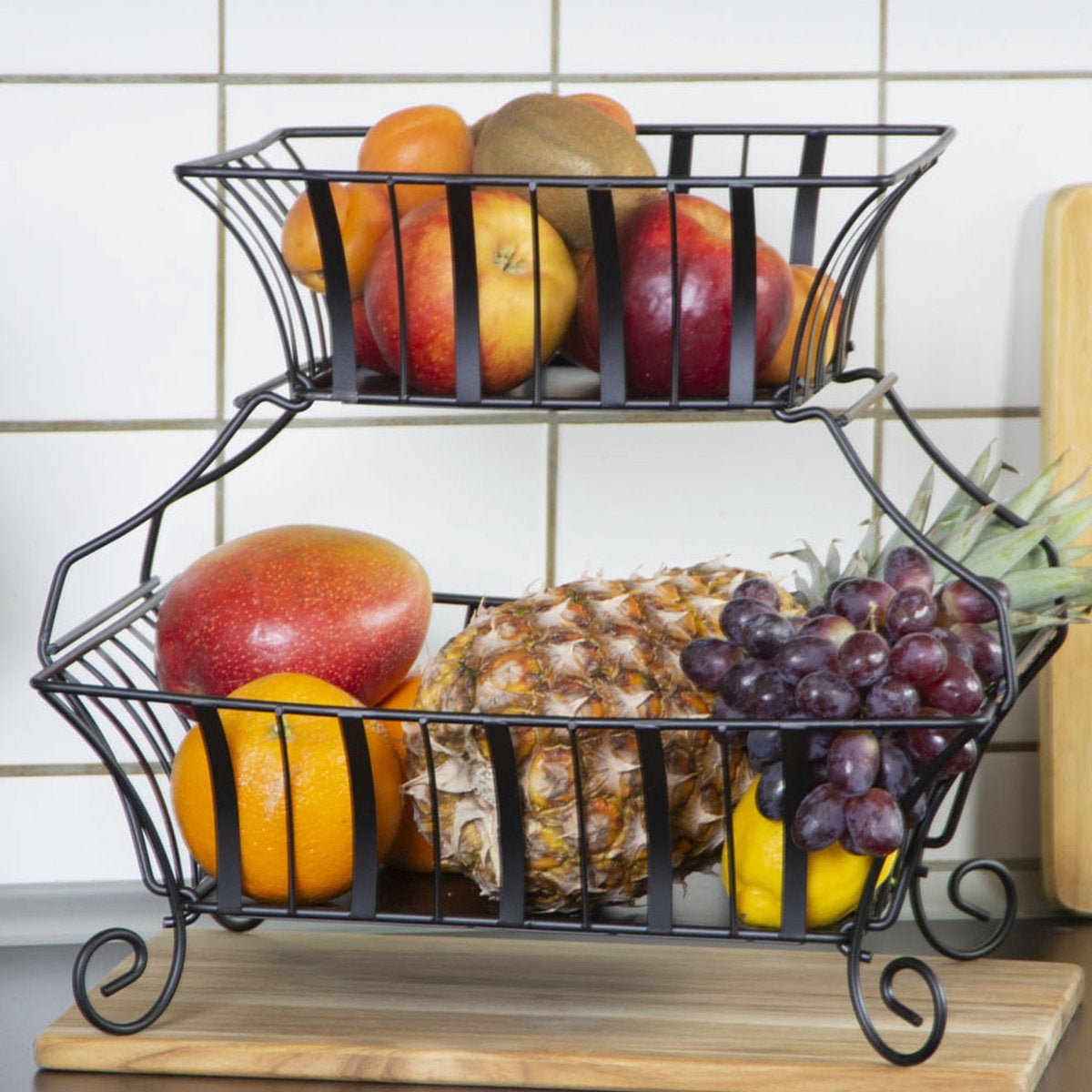 Chefarone Etagère - Fruit Etagère 2 Laags - Fruitmand Metaal - Fruitschaal - Groentemand - Opberger - Zwart