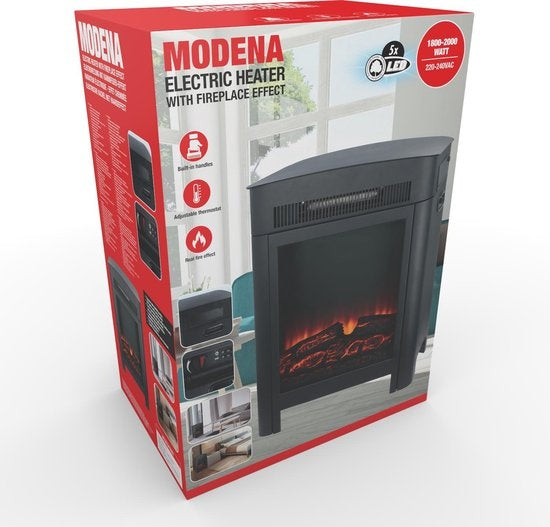 Classic Fire Elektrische Sfeerhaard Modena - Kachel 1800 en 2000W - Vrijstaande Haard - LED Vlammen - Zwart