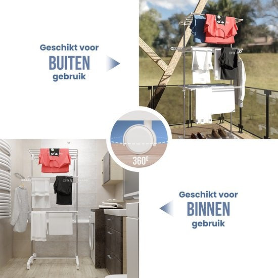 Avalo Droogrek - Droogtoren Met Wieltjes - 4 Niveaus - Inklapbaar - Wit