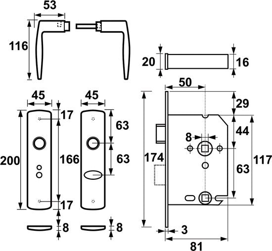 AXA Binnendeurbeslagset – Incl. Deurkrukken & Slot – TL63 – 38-54 mm – Aluminium