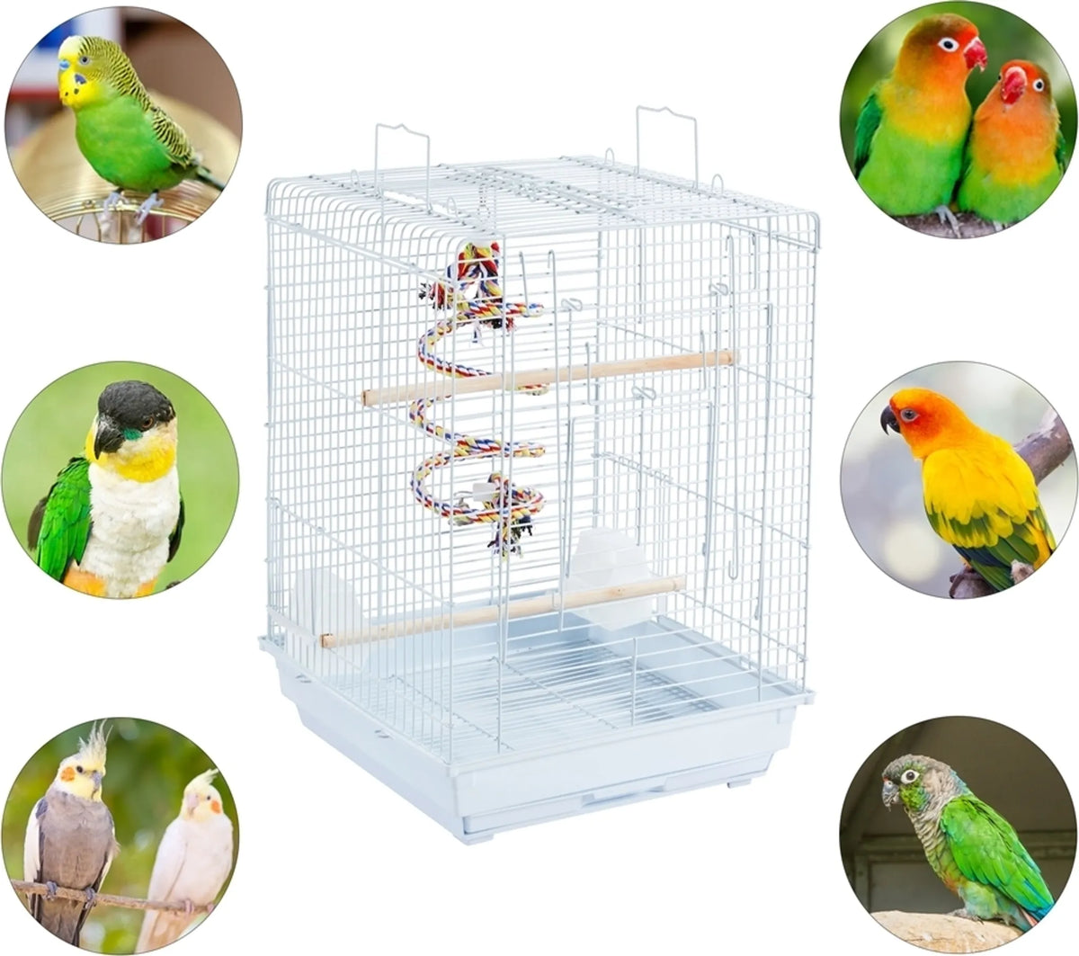 Yaheetech Vogelkooi Met Speelgoed – 40 x 40 x 58 cm – Voorzien Van Extra Opening Aan Bovenkant En Uittrekbare Opvangbak En 4 Houten Zitstokken – Voor Parkieten En Kanaries – Zwart Metaal En Hout