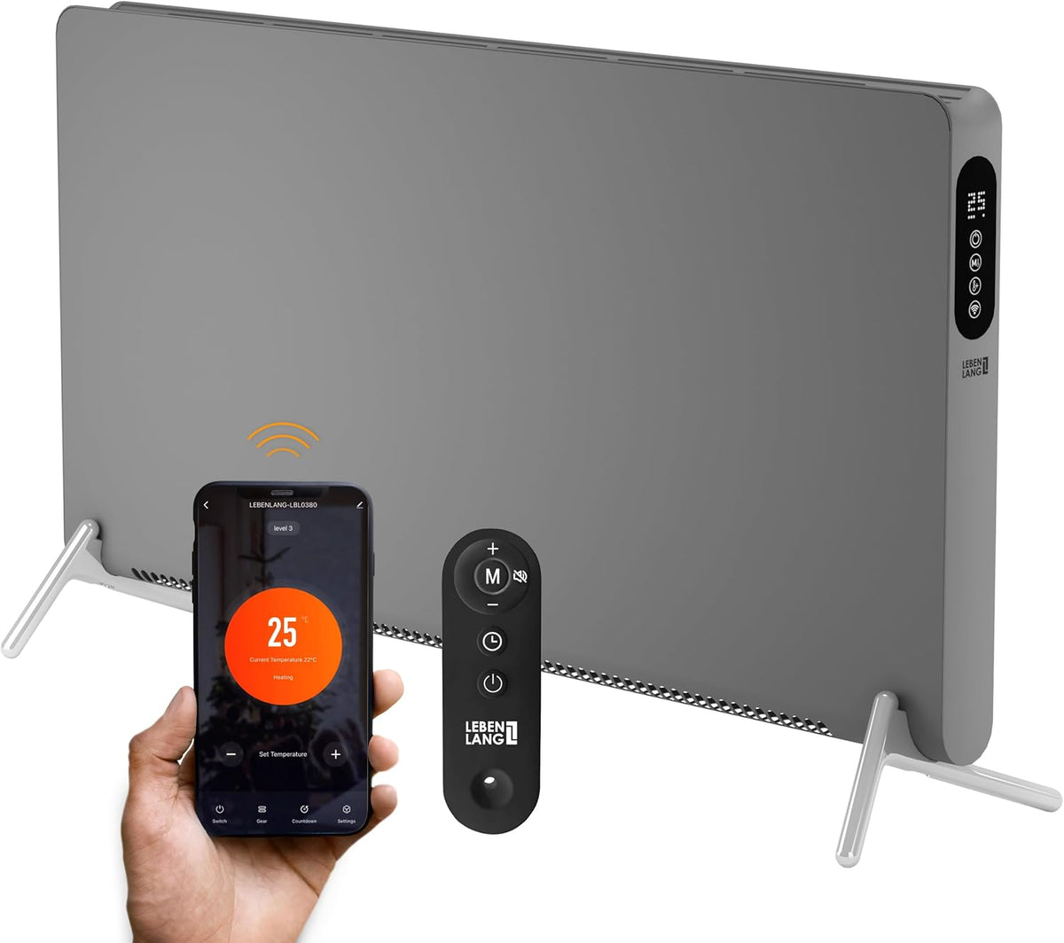 LEBENLANG - Elektrische Convectorverwarming met WiFi en App – 2000W - ECO-stand - Wand- & Staand - IP24, GS-getest