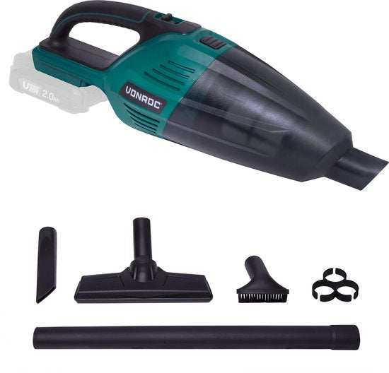 VONROC Krachtige accu steelstofzuiger / stofzuiger – VPower 20V – Zonder accu & lader – 0.5L opvangbak - Incl. 3 mondstukken