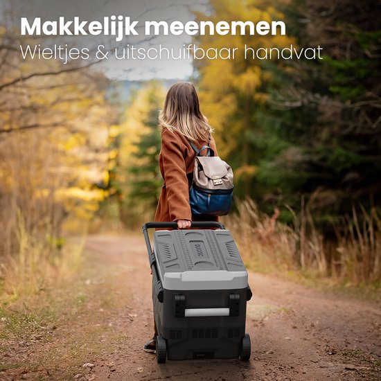 Auronic Compressor Koelbox – Dual Zone, 49L, 12V/24V, Met Wielen – 69,2 x 45,3 x 51,5 cm – Grijs