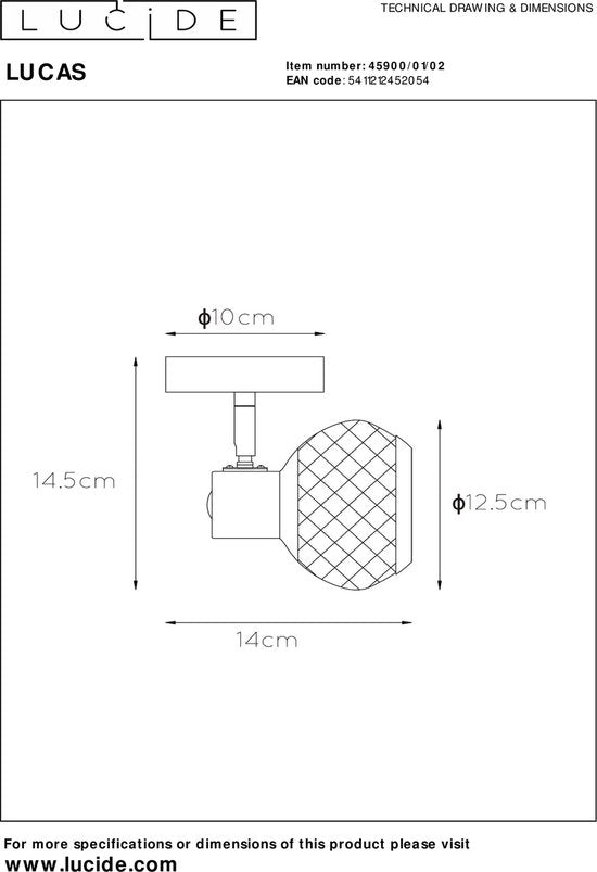 Lucide LUCAS - Plafondspot - 1xE14 - Mat Goud / Messing