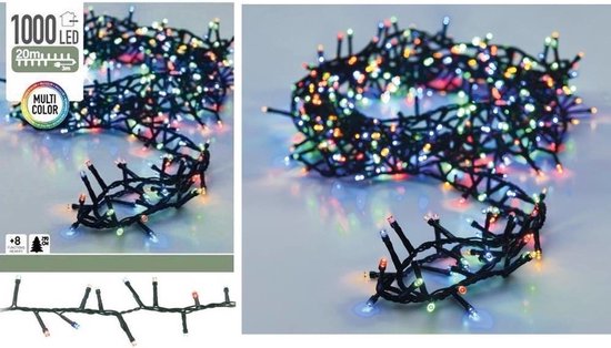Kerstverlichting microcluster - 1000 LED - Multi Color - 20 Meter - 8 Standen