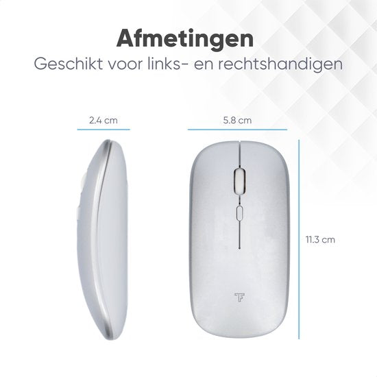 Trendfield Draadloze Muis - Oplaadbare Computermuis - Bluetooth - Ergonomische Muis met Stille Klik - Geschikt voor alle Laptops - Zilver