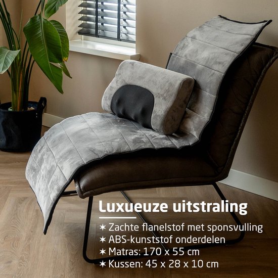 BREND Elektrische Massagemat & Kussen – Massagematras met Warmte - 5 Vibratiestanden & 3 Intensiteiten – 170X55 CM – Grijs - BR-2230