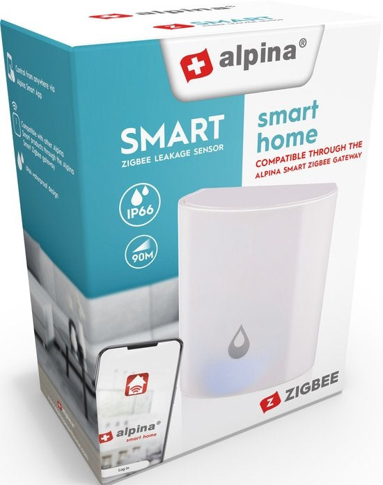 alpina Smart Home - Slimme Watermelder - Lekdetectie - 90M Detectie Afstand - IP66 Waterbestendig - Lekkage Sensor