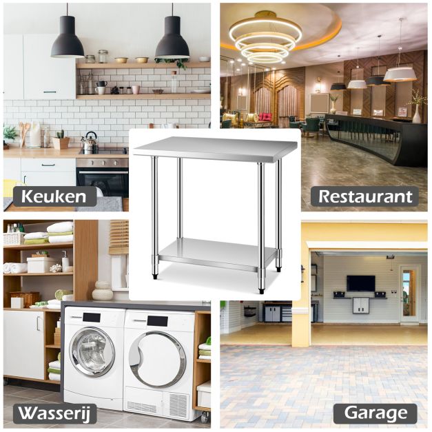 Coast Keukentafel – RVS Werkblad & Opbergrek – 122 x 61 x 90 cm – Zilver