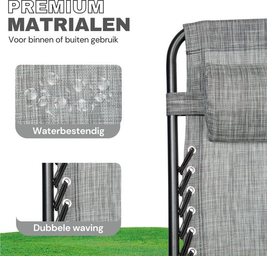 Vaive Luxe Tuinstoelen Duoset - Verstelbare Tuinstoel en Ligstoel - 30°-90° Verstelbaar - Tuin - Metaal - Grijs