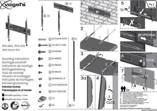 Vogels PFW 4700 Display 55-80 wandbeugel afsluitbaar vlak - Zwart